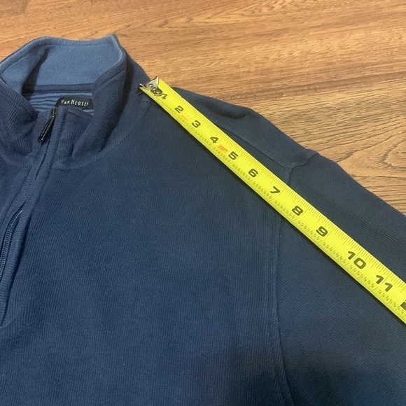 VAN Heusen Sweater Adult XL Blue 1/4 Zip Long Sleeve Cotton Blend Mock Neck - Picture 16 of 17
